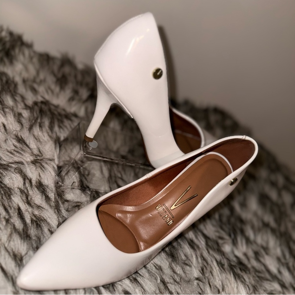 VIZZANO White Patent Pointed-Toe Stiletto Heels